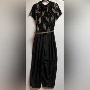 Vintage Joseph Ribkoff Beaded Leaf Top Jumpsuit w/ Gold Belt Sz M